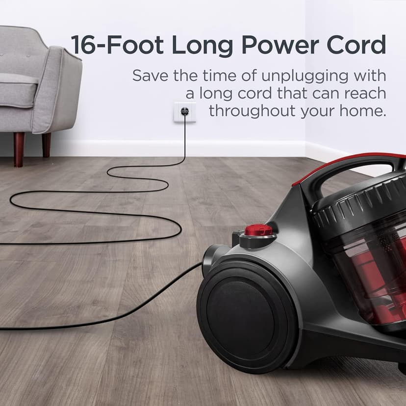 Eureka Bagless Canister Vacuum Cleaner, Lightweight Vac for Carpets and Hard Floors, Red, Whirlwind NEN110D