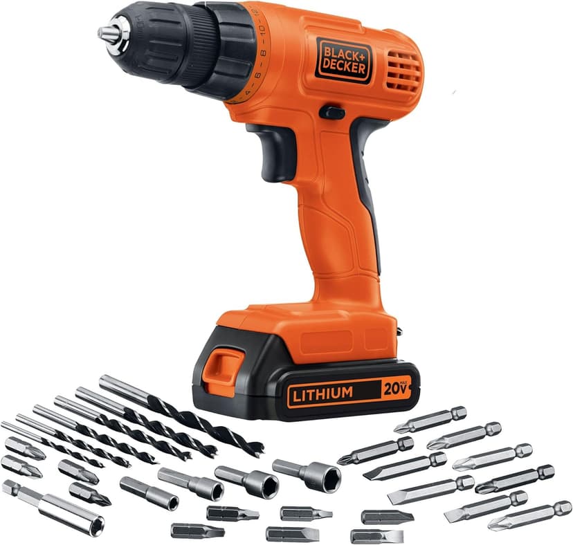 BLACK+DECKER 20V MAX POWERCONNECT Power Drill Cordless Drill Driver Electric Screwdriver with 30 Piece Bit Set and Drivers Kit, Battery and Charger Included (LD120VA)