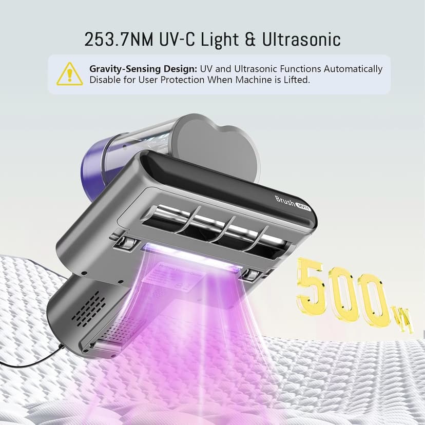 Bed Vacuum Cleaner Mattress Vacuum Cleaner,16Kpa Powerful Handheld Vacuums with UV-C Light & Double Dust Cup & High Heating & Ultrasonic & Anion for Bed Sofa (MV11,Black)