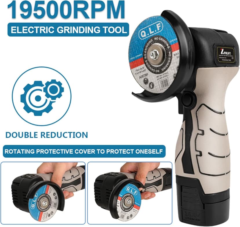 Cordless Brush Angle Grinder Kit, 19500rpm Mini Electric Angle Grinding Tool with 2pcs 16.8V 2000mAh Batteries and 5-Cutting Discs, Grinder Handheld Cutter for Metal Wood