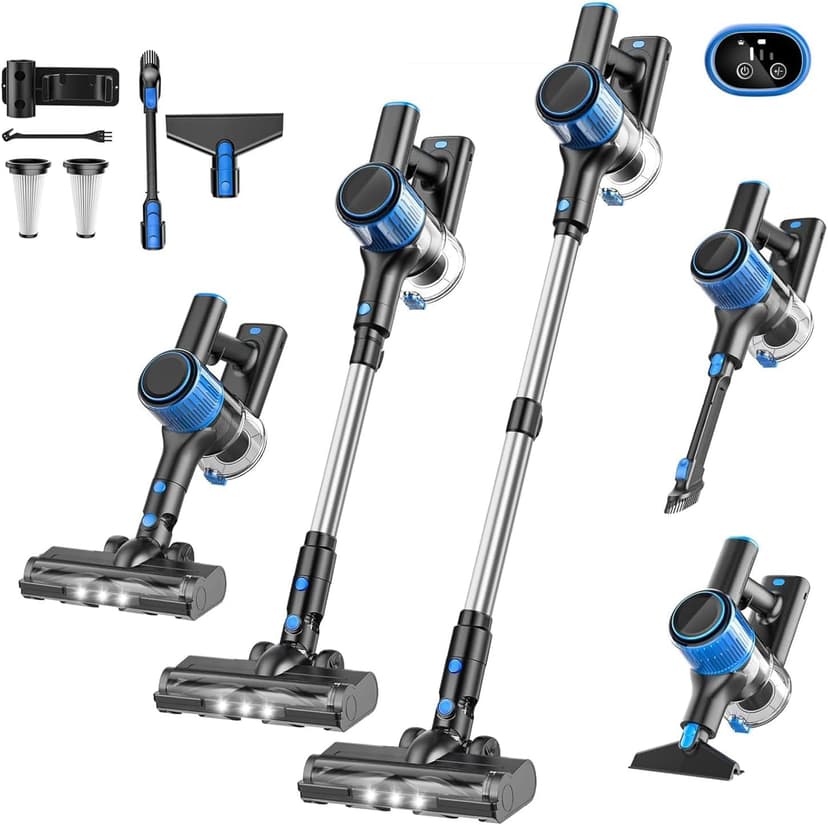 Cordless Vacuum Cleaner, 30Kpa 8-in-1 Stick Vacuum with LED Display & 3 Cleaning Modes, 40-Minute Runtime & Detachable Battery, Lightweight Vacuum Cleaner for Home Hardwood Floors (Blue)