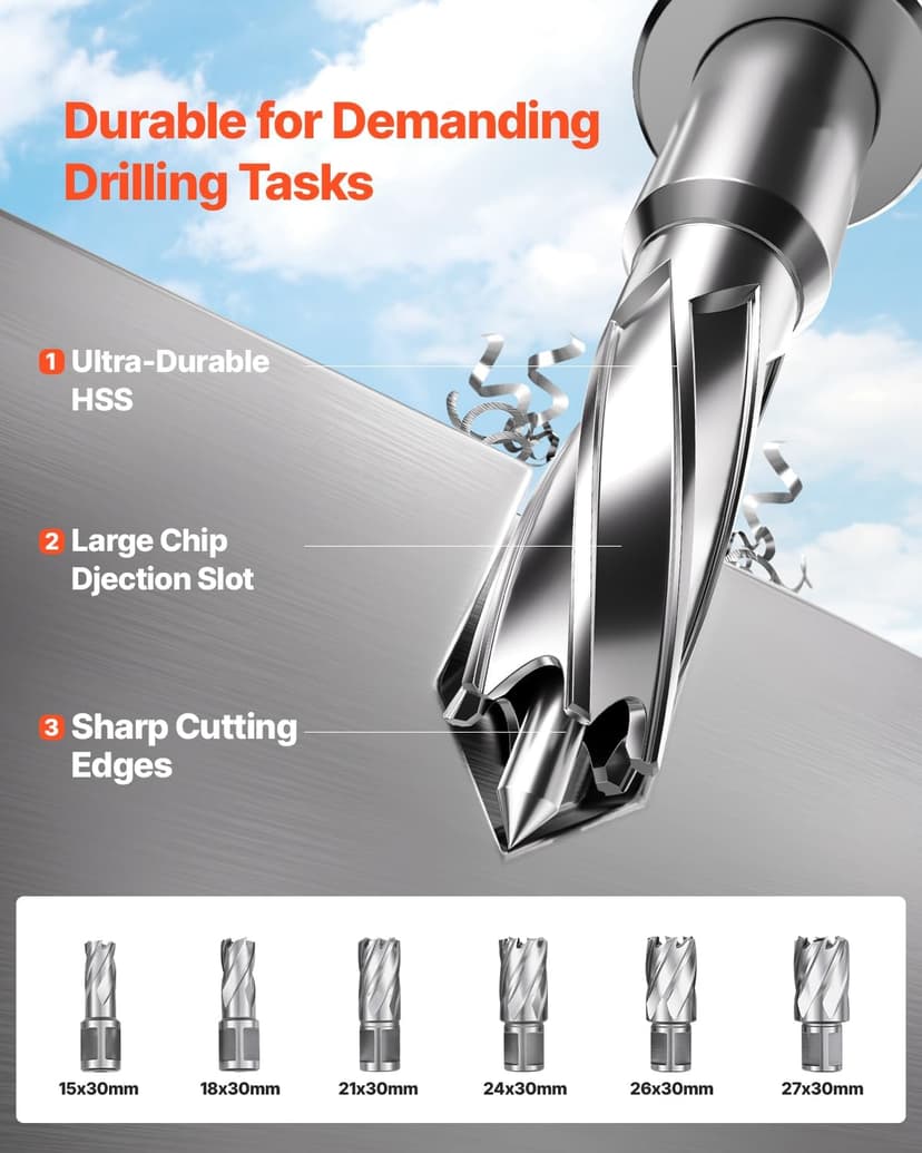 VEVOR Magnetic Drill, 1450W Motor 2 in Boring Diameter, 2878 lbf Electric Mag Drill Press, with 6 Coring Bits, Variable Speed, Drilling Machine for Metal Surface, Home Improvement Industry, Yellow