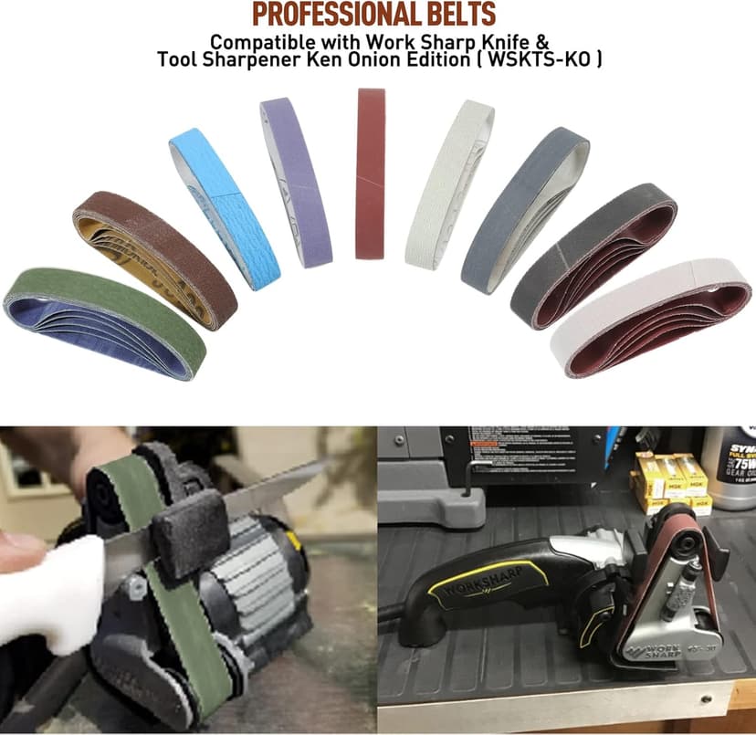 45 Pcs 3/4" x 12" Replacement Knife Sharpener Sanding Belt Kit for Work Sharp Knife & Tool Sharpener Ken Onion Edition (WSKTS-KO), 80/120/240/400/600/800/1000/2500/5000 Grits