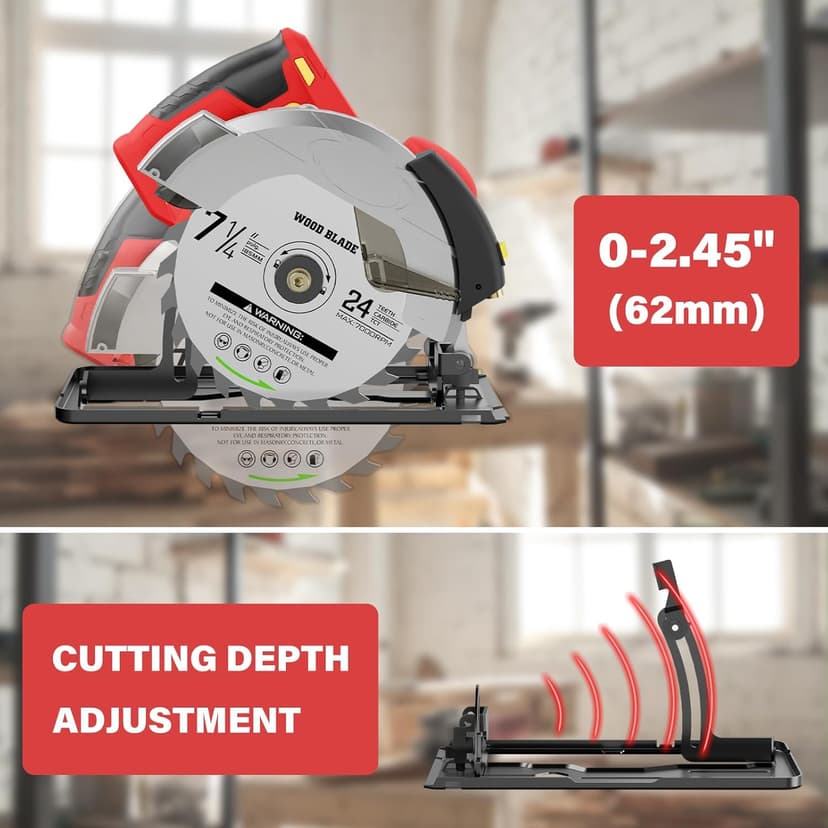Mini Circular Saw, Circular Saw, Corded Circular Saw 12A 5500RPM Power Circular Saw with 7-1/4'' Saw Blade and Guide 2.45'' (90°) & 1.81'' (45°) Max Cutting Depth for Wood Plastic (1)