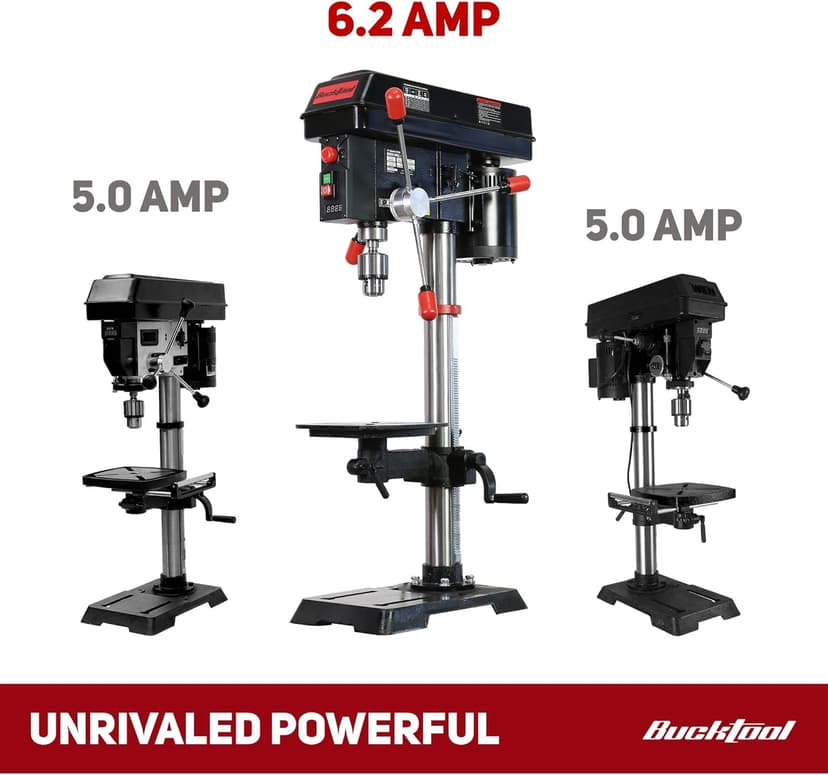 BUCKTOOL 12 INCH 6.2A Professional Bench Drill Press, 3/4HP Powerful Benchtop Drill Press, Variable Speed Drill Press with IIIA Laser and Work Light