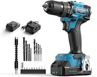 Tilswall 20V Cordless Drill, Power Drill with 65N.m High Torque, 18+1 Torque Settings, 1/2-Inch Keyless Chuck, Two Variable Speed, Battery and Charger, with LED for Craftsmen DIY