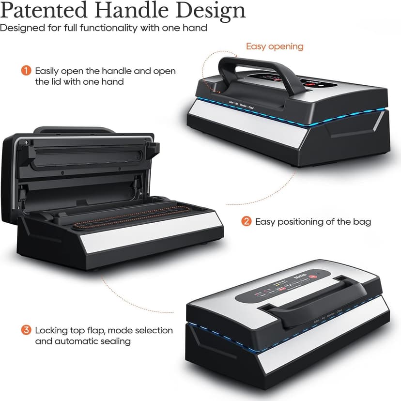 Upgraded Vacuum Sealer for Liquid, SEATAO 90Kpa Vacuum Sealer Machine for Dry/Moist/Liquid Food, Easy-Lock Handle, Double Heat Seal, Built-in Cutter and Bag Storage & Removable Drip Tray