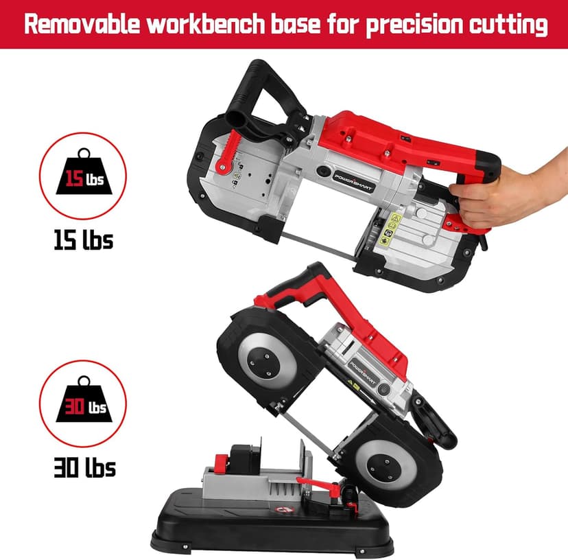 PowerSmart Portable Band Saw with Removable Alloy Steel Base, 10Amp 1100W Motor 5-Inch Deep Cut Bandsaw for Metal
