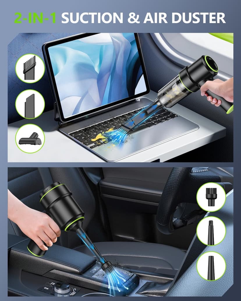 CODN Handheld Car Vacuum Portable Cordless 12000PA, 2 in 1 Handheld Vacuum Cleaner and Air Duster with Multi-Nozzles and LED Light, Mini Hand Held Vacuum Rechargeable for Home, Car, Office, Pet Hair