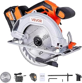 VEVOR Cordless Circular Saw, 7-1/4 inch Blade, 5000 RPM Speed, 0-45 Degree Bevel Capability, Brushless Motor, LED Light, Electric Circular Saw Kit with Battery and Charger Included, for Wood Cutting