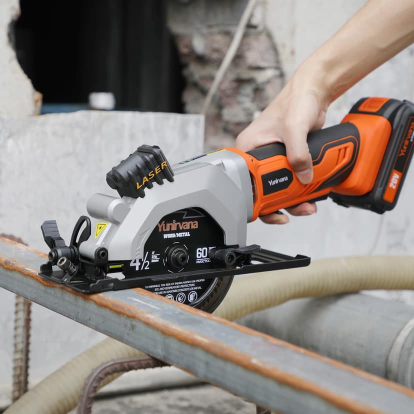 Mini Circular Saw, 20V 3400RPM Professional Cordless Circular Saw, Adjustable Angle and Depth,Max Cutting Depth 1-2/3"(90°), 1-1/8"(45°), Laser Guide, Rip Guide