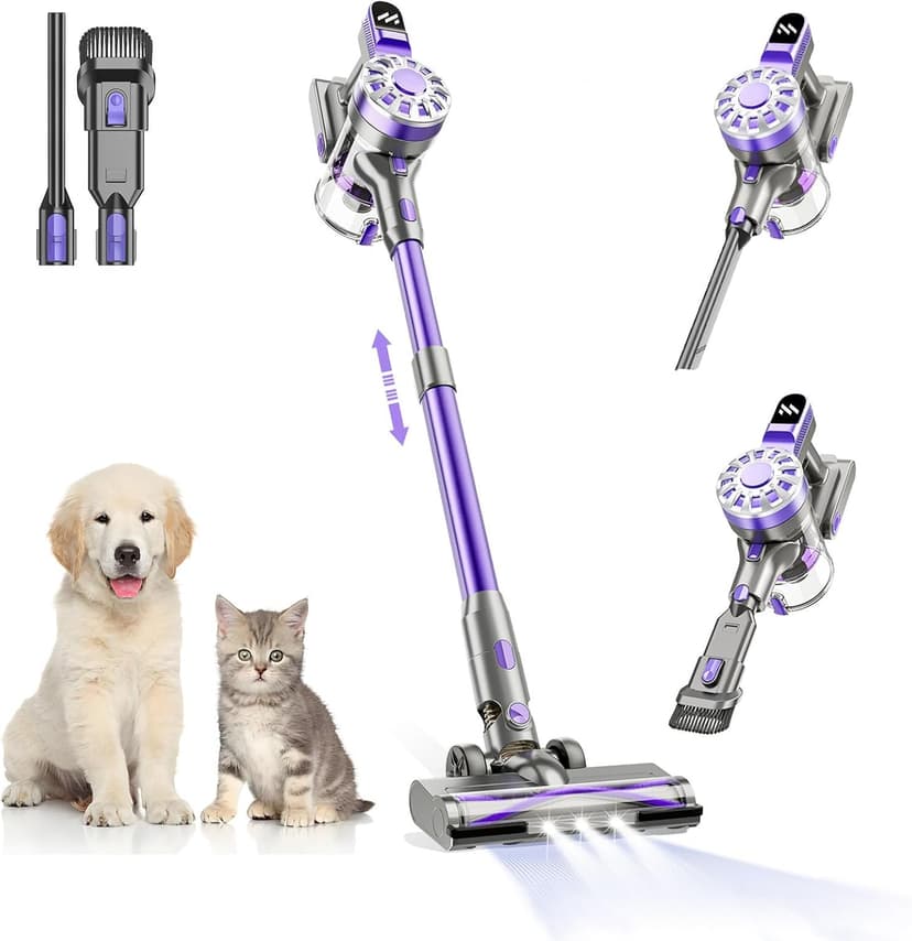 Cordless Vacuum Cleaner for Home with Powerful Suction,Lightweight Stick Vacuum Cordless Rechargeable with 35 Mins Runtime, Hardwood Floor Vacuum for Pet Hair,Carpet,Tile(Purple)