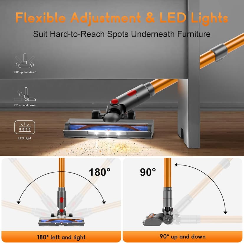 Cordless Vacuum Cleaner for Home - Powerful, 45Kpa Stick Vacuums Lightweight with Detachable Battery Display, Max 45Mins Runtime, 8 in 1 Handheld Vacuum for Hardfloor & Carpets Pet Hair