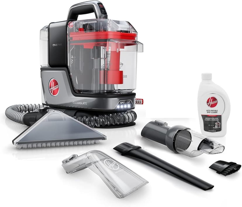 Hoover ONEPWR CleanSlate Cordless Portable Carpet & Upholstery Spot Cleaner Machine, Stain Remover, Auto and Car Detailer, BH14000V, Silver + Hoover CleanSlate 5-Piece Car Cleaning Tool Kitz