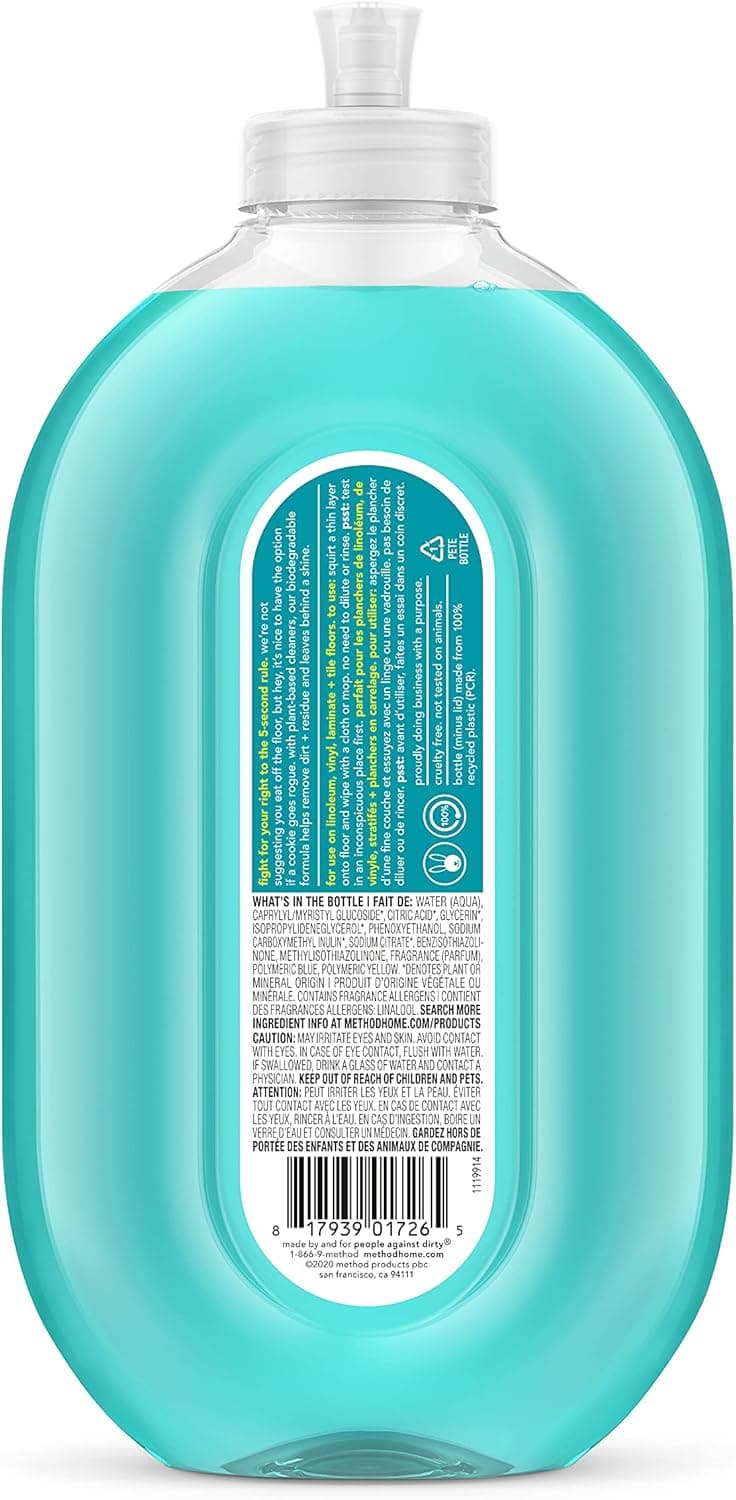 Method Hardwood Floor Cleaner Squirt + Mop Bottle, Spearmint Sage, For Sealed Hardwood and Laminate Floors, 25 Fl Oz (Pack of 6)