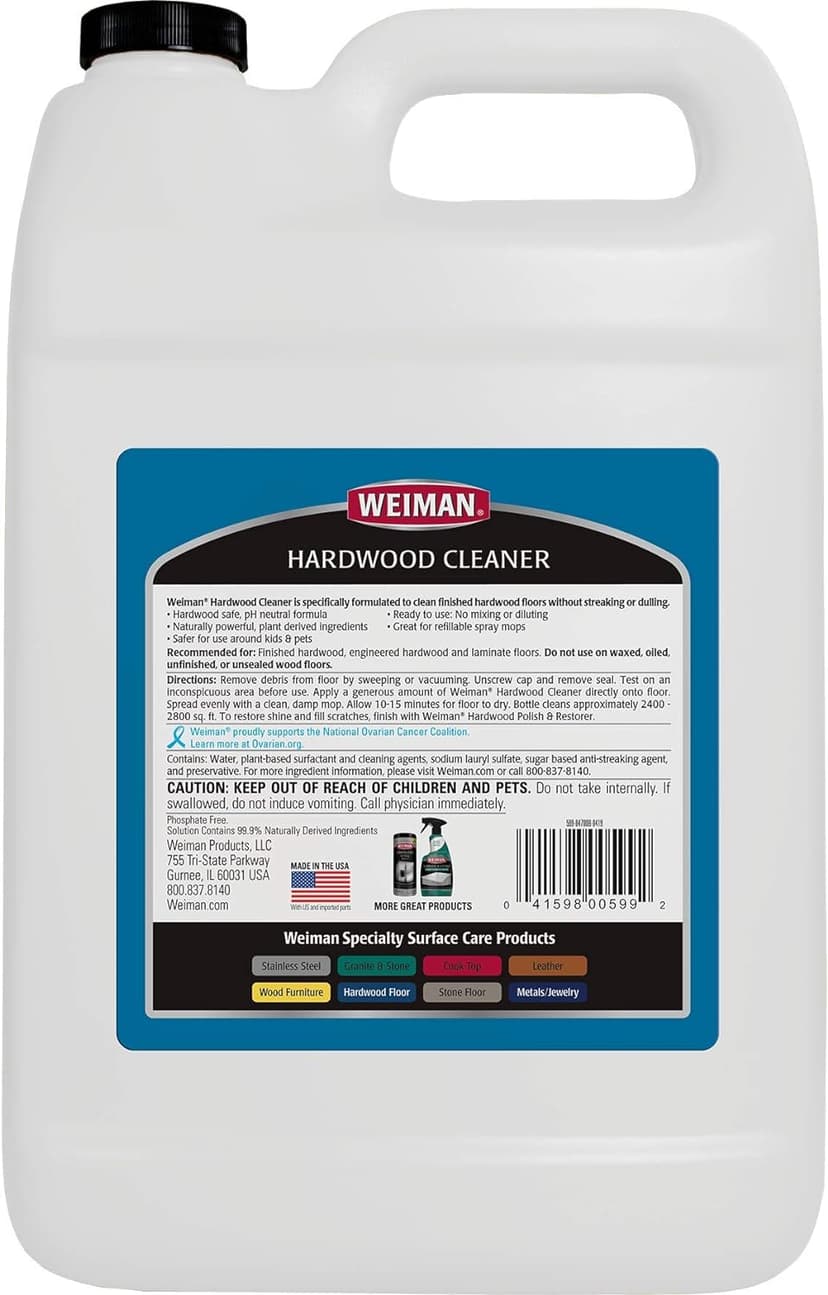 Weiman Hardwood Floor Cleaner Gallon and Refillable Squeeze Bottle - Finished Wood Surfaces