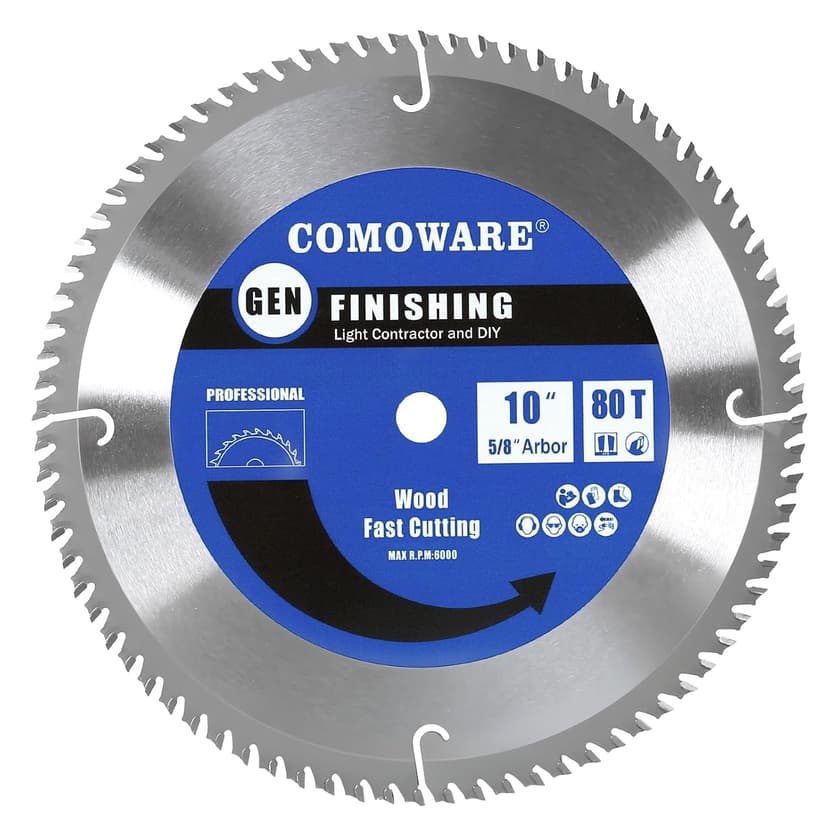 COMOWARE 10 inch Miter Saws Blade, 80T ATB Circular Saw Blade, 5/8" Arbor, TCT Carbide-Tipped, Anti-Vibration, Teflon Anti-Stick, Miter Saws Blades for Wood, Laminate, Plywood & Hardwoods