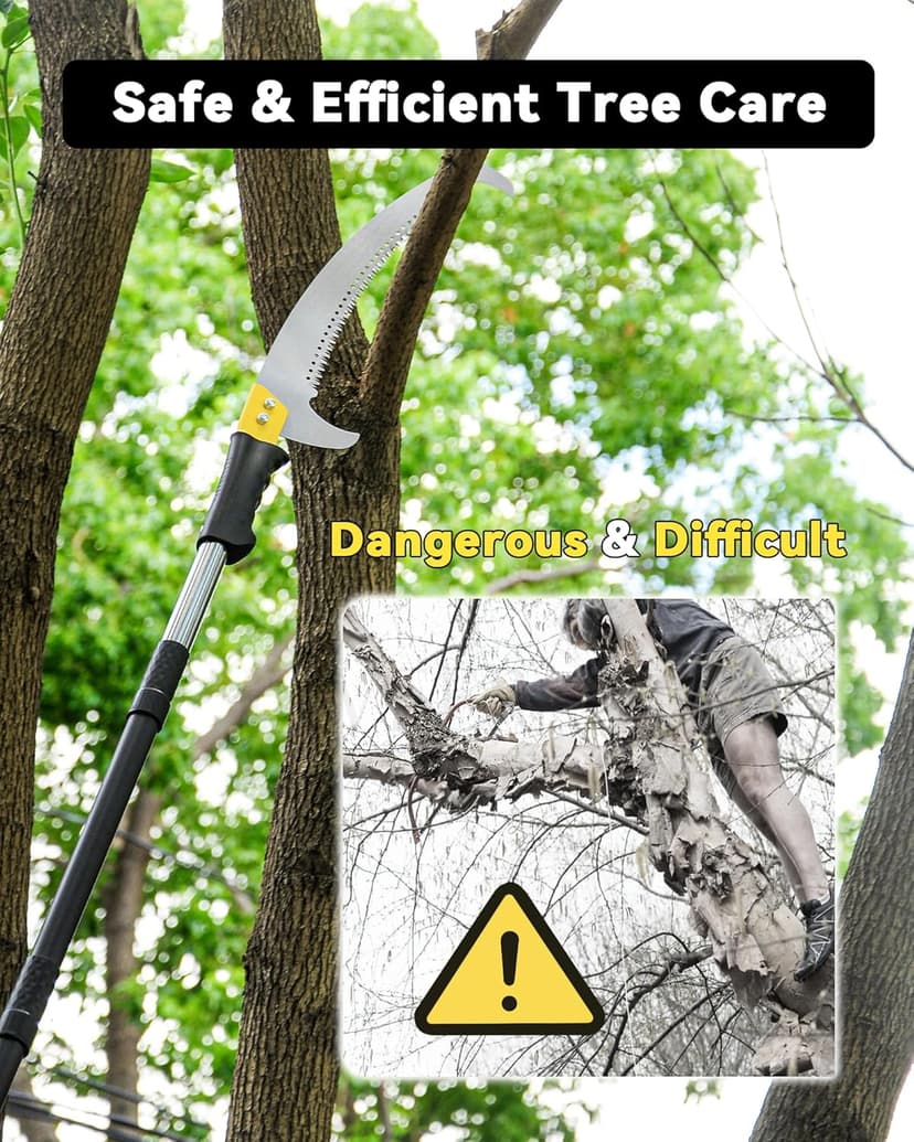 14.5FT Pole Saw with Adjustable Length for Tree Trimming, Lightweight Manual Pruning Saw with Mn Steel Blade, Long Extension Branch Cutter Pole Pruner for Yard, Garden, Patio & Forestry Use