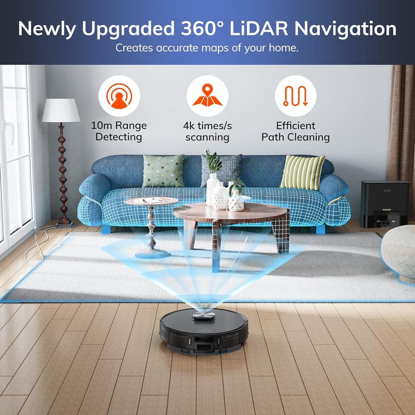 ILIFE T20s Self-Emptying Robot Vacuum and Mop Combo, 5000Pa Suction, 70-Day Capacity, LiDAR Navigation, 260mins Runtime, App/Alexa Control, Robotic Vacuum Cleaner for Hard Floors, Carpets and Pet Hair