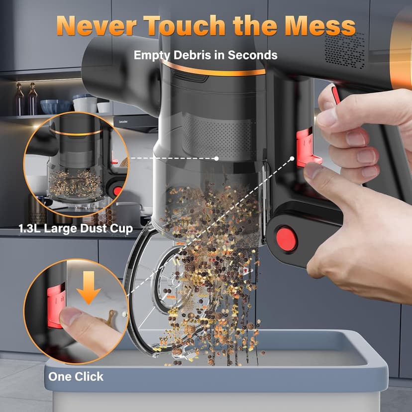 Tikom V500 Cordless Vacuum Cleaner for Home, 40000Pa/450W Stick Vacuum with LED Touch Screen, Charging Wall Dock, Anti-Tangle, Lightweight Handheld Vacuum for Pet Hair, Hard Floor, Carpet