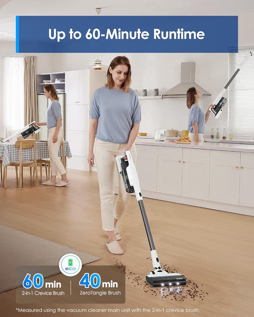 Tineco Floor ONE S5 Smart Cordless Wet Dry Vacuum & A30S Cordless Stick Vacuum Cleaner, 160W Suction, 60Min Runtime, 1L Larger Dustbin, ZeroTangle Brush, PureCyclone Tech, LED Headlight, White