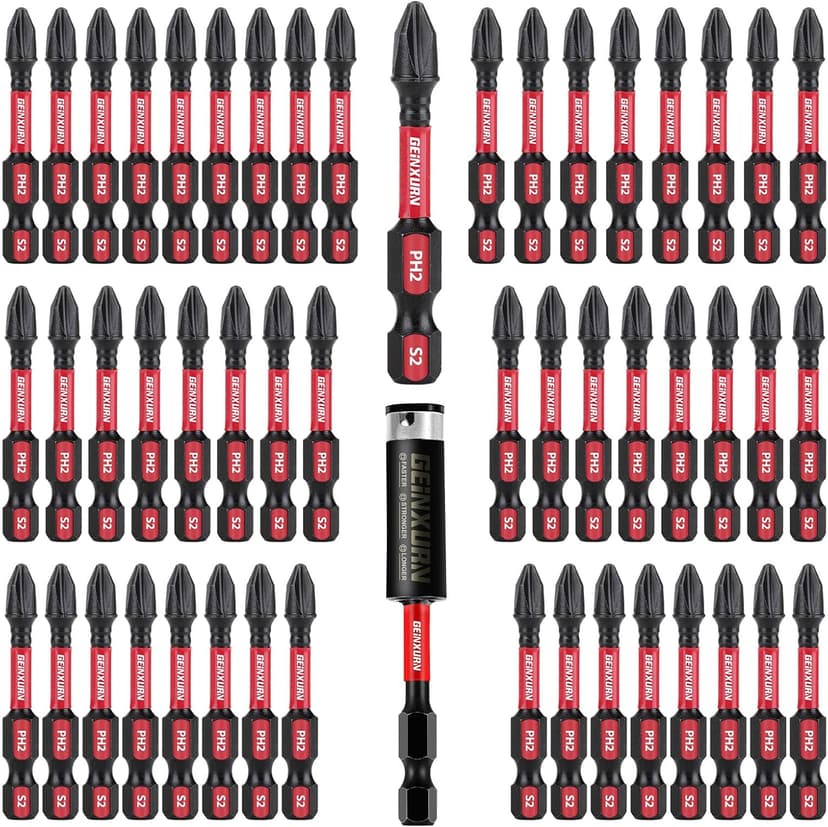Impact Tough #2 Phillips 2 in. Insert Driver Bits,50Pack PH2 Screwdriver Bits Set with 1Pcs Impact Bit Holder,Bulk