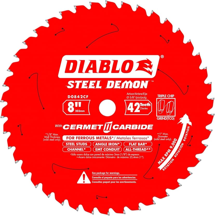 Diablo 8" x 42-Teeth Steel Demon Cermet II Metal Cutting Saw Blade – Up to 25X Longer Life, 10X Faster Cuts, 50X Cooler Operation, Triple Chip Grind – D0842CF