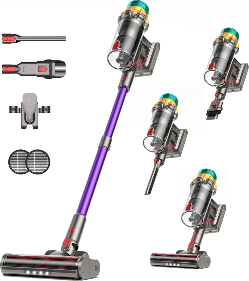 Cordless Vacuum Cleaner, 48KPA 550W 65Mins Self-Standing Vacuum Cleaners for Home, Cordless Stick Vacuum with Oversized Dust Cup, Rechargeable Vacuum for Hardwood Floor, Carpet, Pet Hair