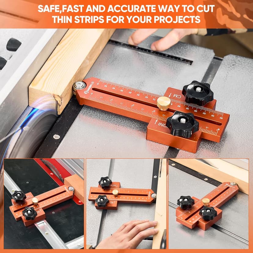 Thin Rip Jig Table Saw Jig Guide, Thin Rip Jig for Repetitive Narrow Thin Strip Cutting, Fits for 3/8" x 3/4" T Slot, Woodworking Tool Fast Thin Ripping Guide for Table Saw Band Saw Router