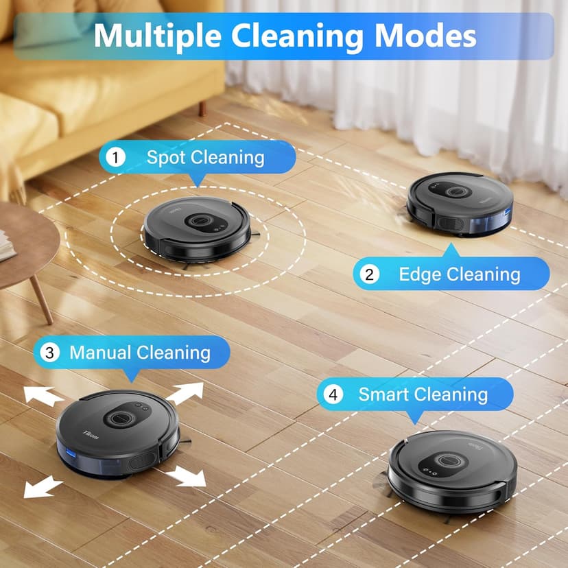 Tikom Robot Vacuum and Mop Combo, 5000Pa Robotic Vacuum Cleaner, 150 Min Max, App & Remote Control, Idear for Hard Floor, Carpet, Pet Hair, Self-Charge(G8000 Max)