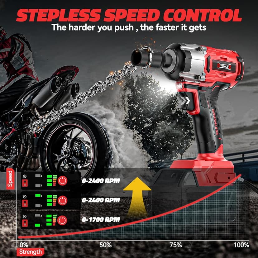 Cordless Impact Wrench Compatible with Milwaukee 18v Battery: 250Ft-lbs(340N.m) 3/8" Brushless Electric Impact Gun, 2400RPM High Torque Impact Driver, Power Impact Wrench, Bare Tool