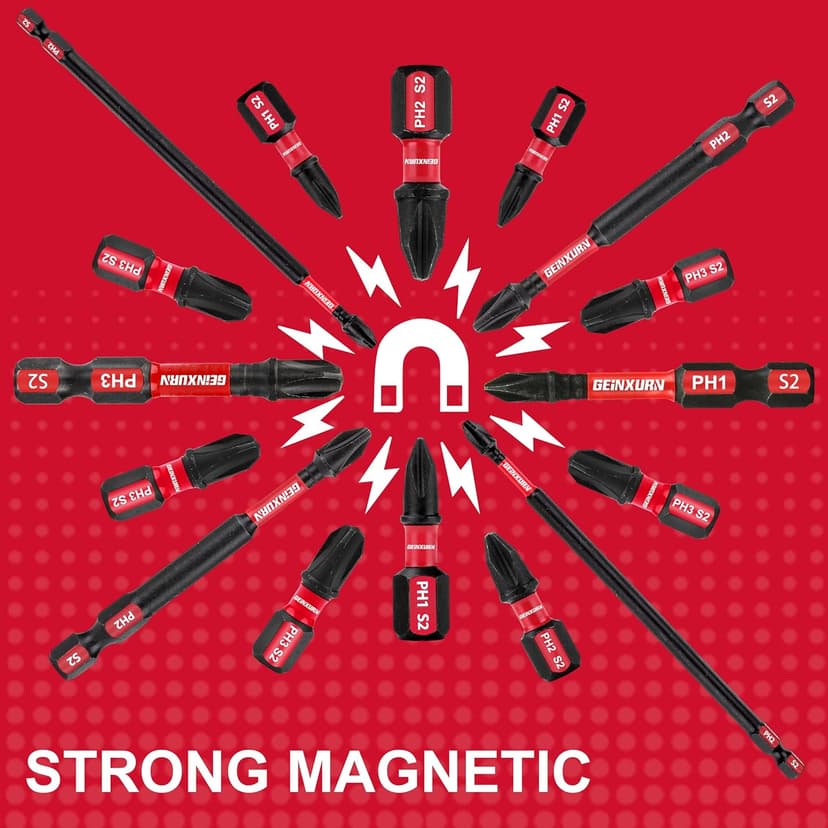 Impact Tough Phillips Bits PH1/PH2/PH3 Insert Driver Bits,19Pack Bulk Phillips Screwdriver Bits Set with 1Pcs Impact Bit Holder