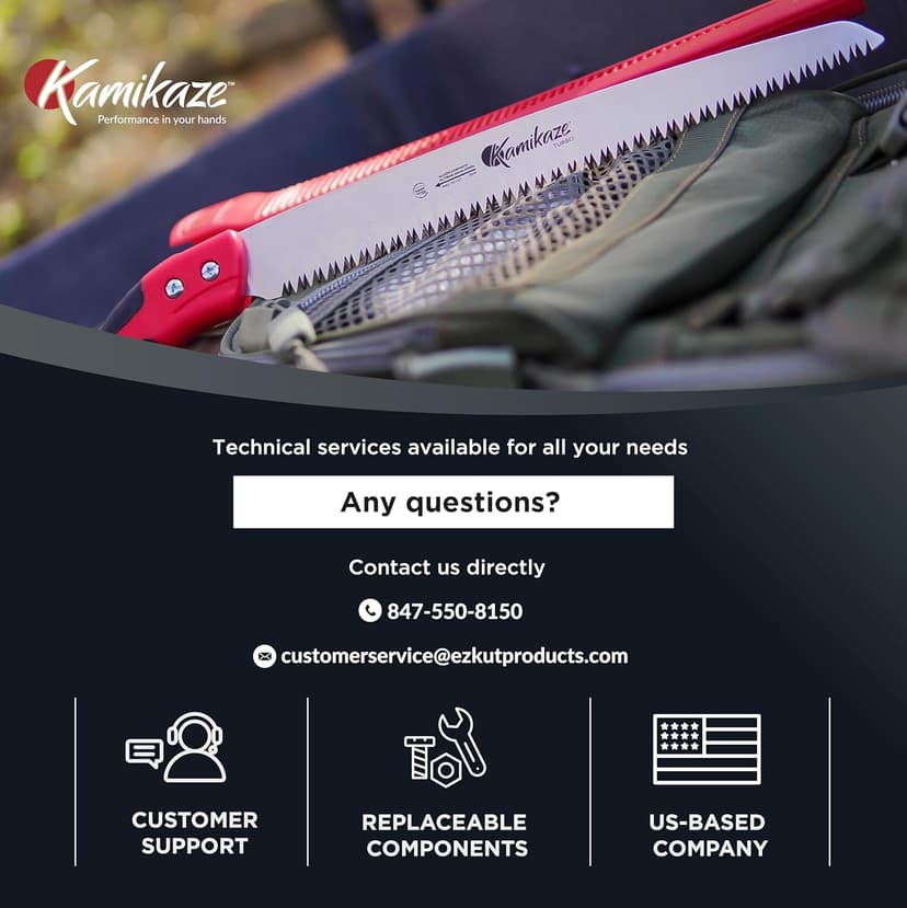 EZ Kut Kamikaze Straight Blade Pruning Saw – 18" Heavy Duty SK5 Carbon Steel – Japanese Pull-Cut Technology – Ergonomic Anti-Fatigue Grip – Tree Trimming Hand Saw with Scabbard