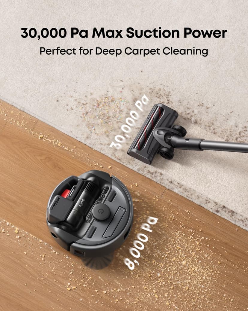 eufy Robot Vacuum 3-in-1 E20,with Versatile Stick and Handheld Vacuum Cleaner Combo,Self Emptying Up to 75 Days,Max 30,000Pa,Smart Obstacle Avoidance,Pro-Detangle,Perfect for Carpet,Crevices,Stairs