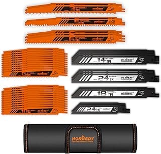 HORUSDY 40-Piece Reciprocating Saw Blade Set for Wood & Metal | Includes Pruning, Wet Wood, PVC and Metal Cutting Blades (3-24TPI) | with Storage Pouch for Easy Organization