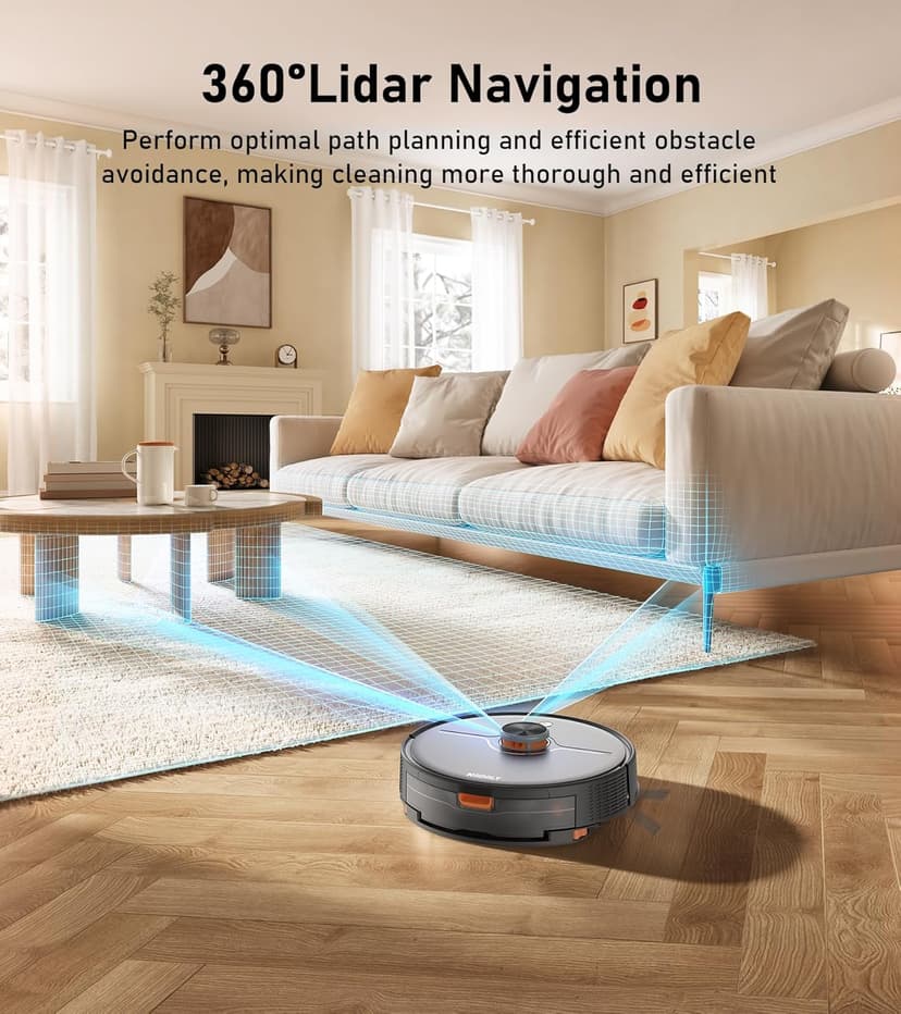 NADALY D200 Robot Vacuum and Mop Combo, Lidar Navigation Robot Vacuum Cleaner, 6000Pa Suction, 200Mins Runtime, Wi-Fi/App/Alexa Control, Self-Recharging Robotic Vacuum for Carpet Pet Hair Hard Floor