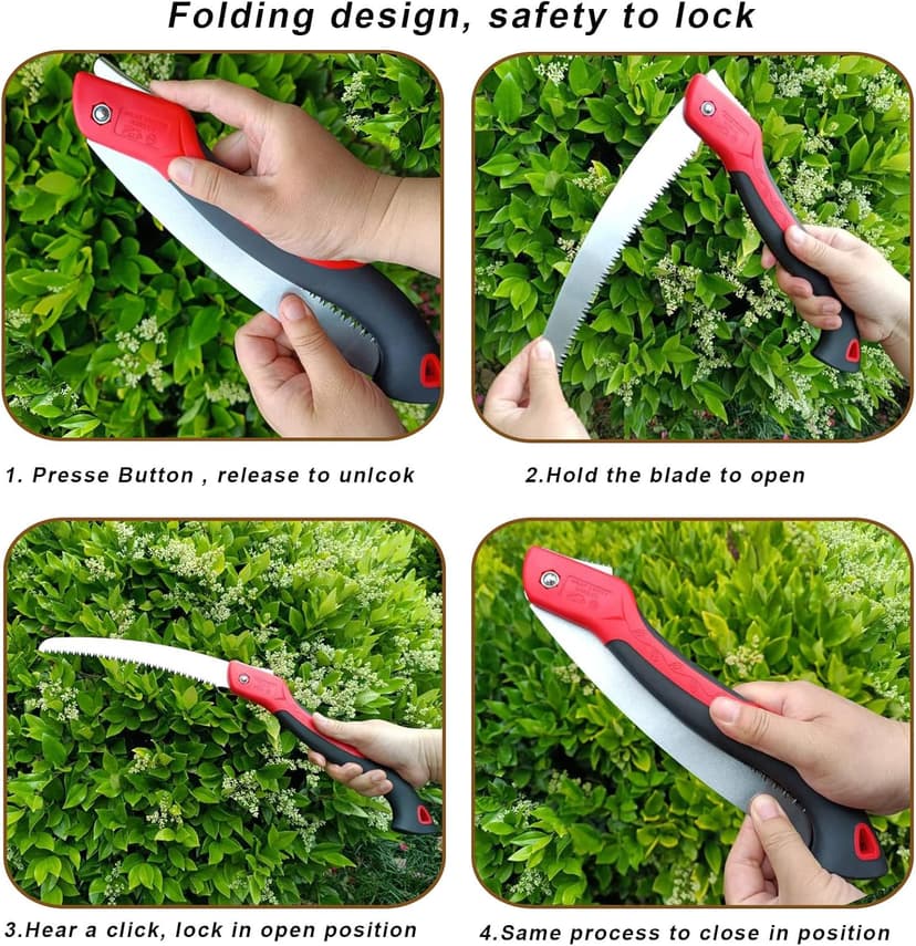 10 Inch Heavy Duty Pruning Saw, Folding Hand Saw with SK5 Curved Blade, Triple-cut Razor Teeth Used for Trees Wood Cutting Camping Gardening Work, Hiking, Landscaping, Tree Trimming