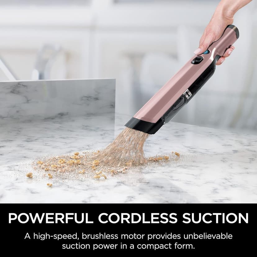 Shark WANDVAC Cordless Hand Vac, Lightweight, Portable at 1.4 lbs., Powerful Suction, Charging Dock, One-Touch Empty for Car & Home, Multi-Surface Pet Tool & Duster Crevice Tool, Rose Gold, WV201RGBRN