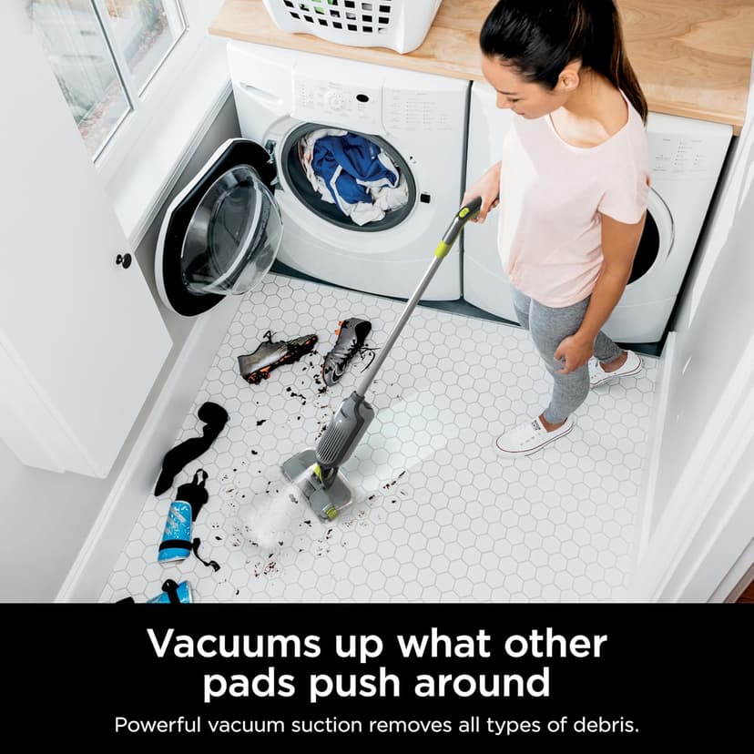 Shark VACMOP Pro Cordless Hard Floor Cleaner, Vacuum and Spray Mop, Powerful Suction, Lightweight, LED Headlights, Includes 4 Disposable Pads, 12oz Multi-surface Cleaning Solution, Gray, VM252