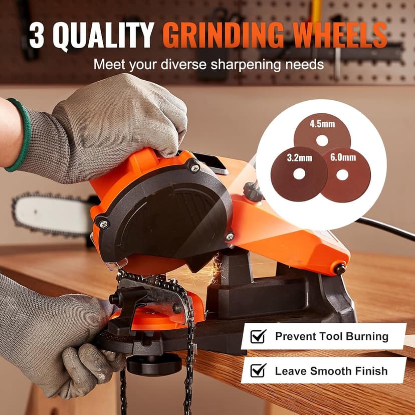 VEVOR Electric Chainsaw Sharpener, 140W Electric Saw Chain Blade Sharpener 5700RPM, Professional Bench Chain Saw Sharpening Tool with 3 Grinding Wheels Fit 0.25" to 0.404" Pitch Chains