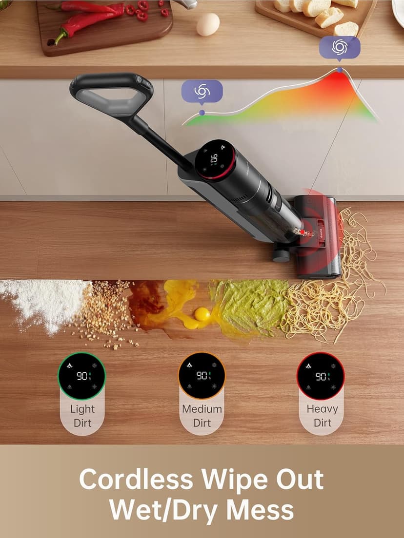 DREAME H12 PRO Wet Dry Vacuum Cleaner, Cordless Vacuum Mop All in One, Smart Floor Cleaner for Hard Floor, One-Step Edge to Edge Cleaning with Hot Air Drying