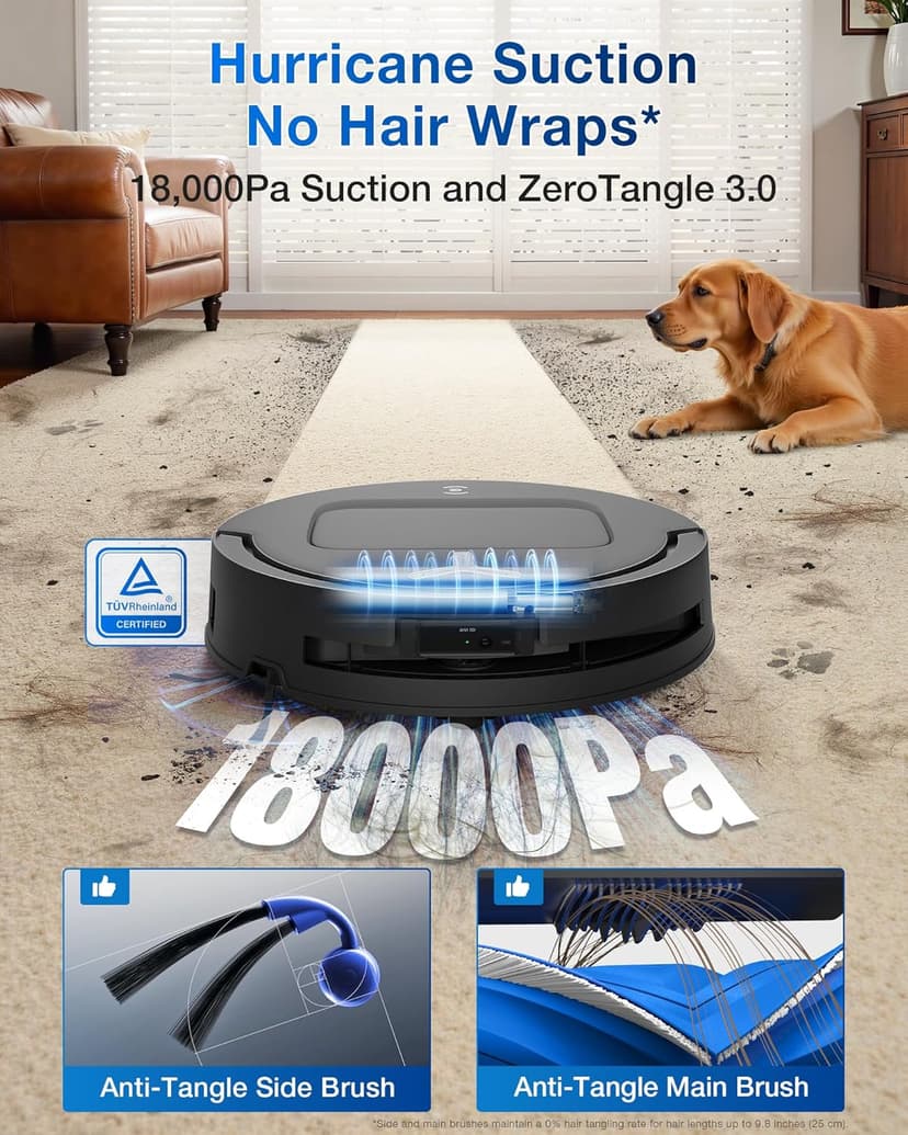 ECOVACS DEEBOT T80 Omni Robot Vacuum and Mop, 18,000Pa Suction, OZMO™ Roller Real-Time Mop Washing, Self-Emptying, Hot Air Drying, AI Navigation, Anti-Tangle Brush, for Pets, Carpets & Hard Floors