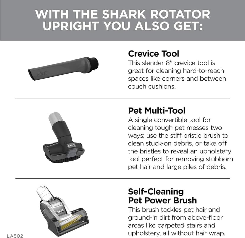 Shark | Upright Vacuum Cleaner for Home | Rotator Lift-Away | No Hair Wrap | HEPA Filter | Lightweight Bagless Vacuum for Pet Hair | LED Headlights For Carpets & Hardwood Floors | Silver | LA502
