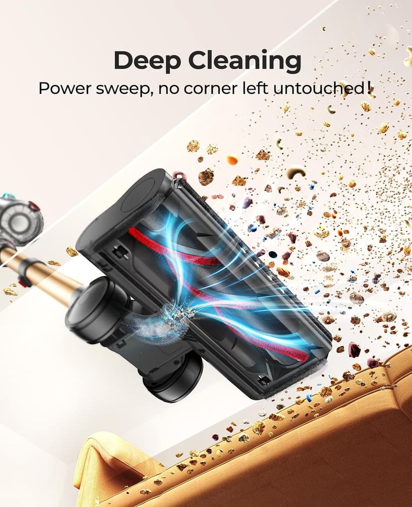 Cordless Vacuum Cleaner 550W/45Kpa, Stick Vacuum Cleaners 60 Mins Max Runtime with Charging Dock, Self-Standing Handheld Vacuum with Touch Display, 6-in-1 Vacuum Cleaner for Carpet/Hard Floor/Pet Hair