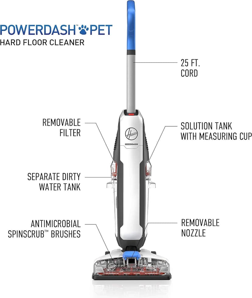 Hoover PowerDash Pet Hard Floor Cleaner Machine, Lightweight Floor Cleaning Machine, Floor Scrubber with Spin Scrub Brushes, Fast Drying System, Ideal for Hardwood, Vinyl, Tile, Laminate and More