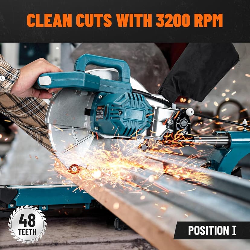 DOVAMAN Updated 10-Inch Sliding Miter Saw, Multi-Material Cutting w/ 3 x TCT Blades, Ambidextrous Operation, 5000/3200RPM Speed, Laser Guide, 0-45° Bevel Cut, Max Cut 3.5x13.4in, 9 Positive Stops