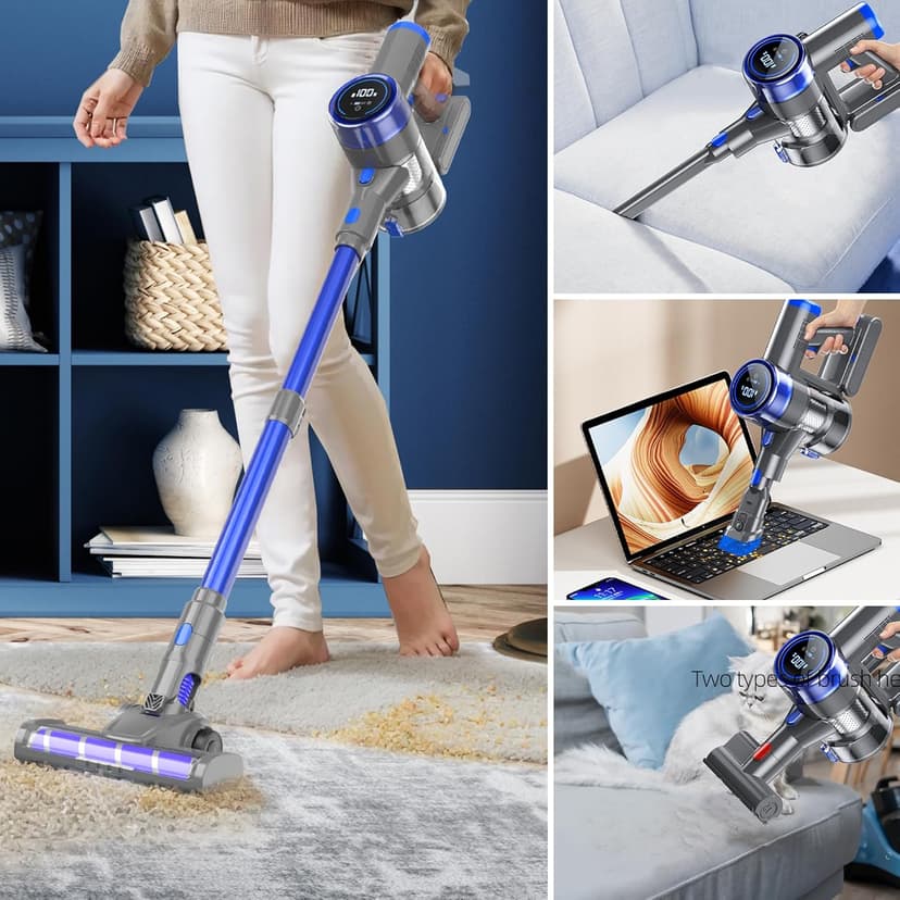 Cordless Vacuum Cleaner, 33KPA/400W Rechargeable Stick Vacuum Cleaner with 45 Mins Runtime, 6-in-1 Lightweight Portable Handheld Stick Vacuum for Home Hard Floor Carpet Car Pet Hair