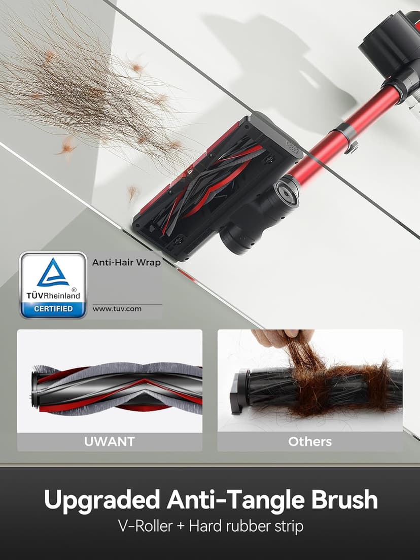 uwant Cordless Vacuum Cleaner 35Kpa Powerful Suction Wide Green Headlight Vacuum Cleaner for Home Pet Hair Anti-Tangle HEPA Lightweight Handheld Vacuum for Carpet Hard Floors (Black)