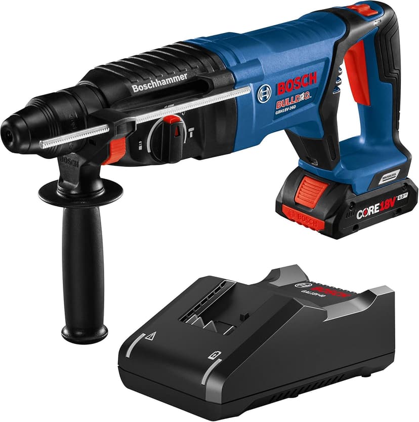 Bosch 18V EC Brushless SDS-Plus Bulldog 1-Inch Rotary Hammer Kit with CORE18V 4 Ah Advanced Power Battery with KickBack Control (Renewed)