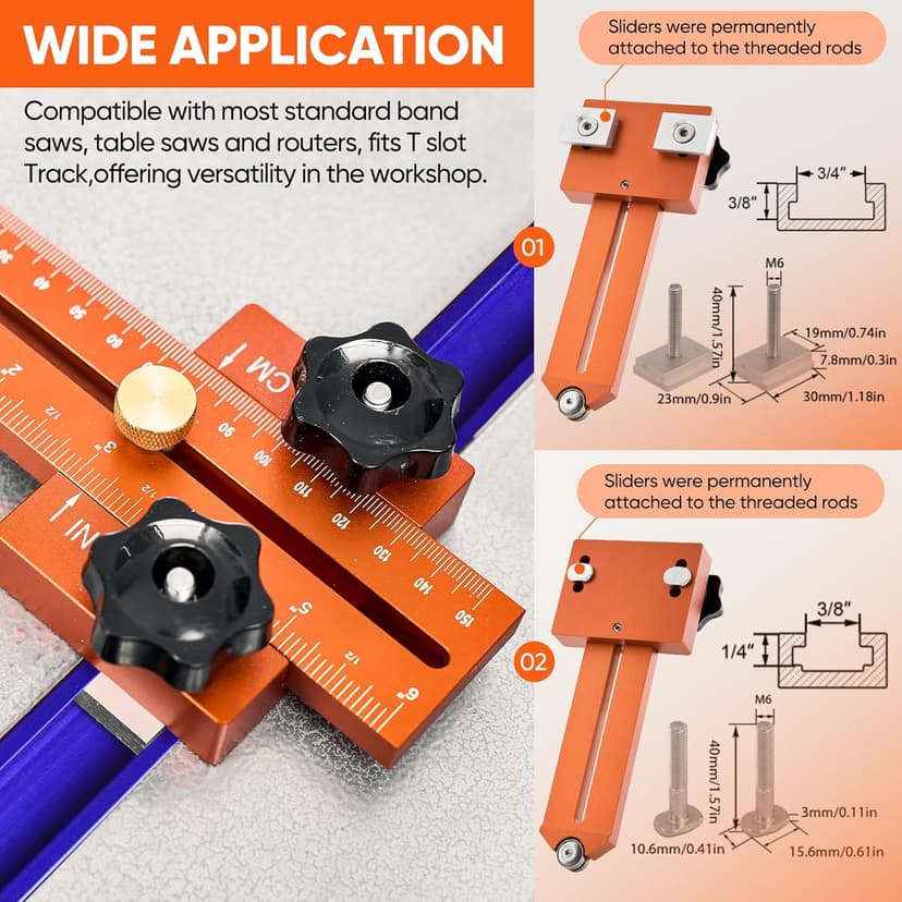 Thin Rip Jig Table Saw Jig Guide, Thin Rip Jig for Repetitive Narrow Thin Strip Cutting, Fits for 3/8" x 3/4" T Slot, Woodworking Tool Fast Thin Ripping Guide for Table Saw Band Saw Router